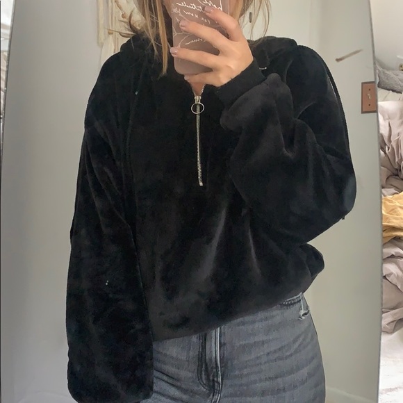 Express Jackets & Blazers - Express Black Hooded Sherpa